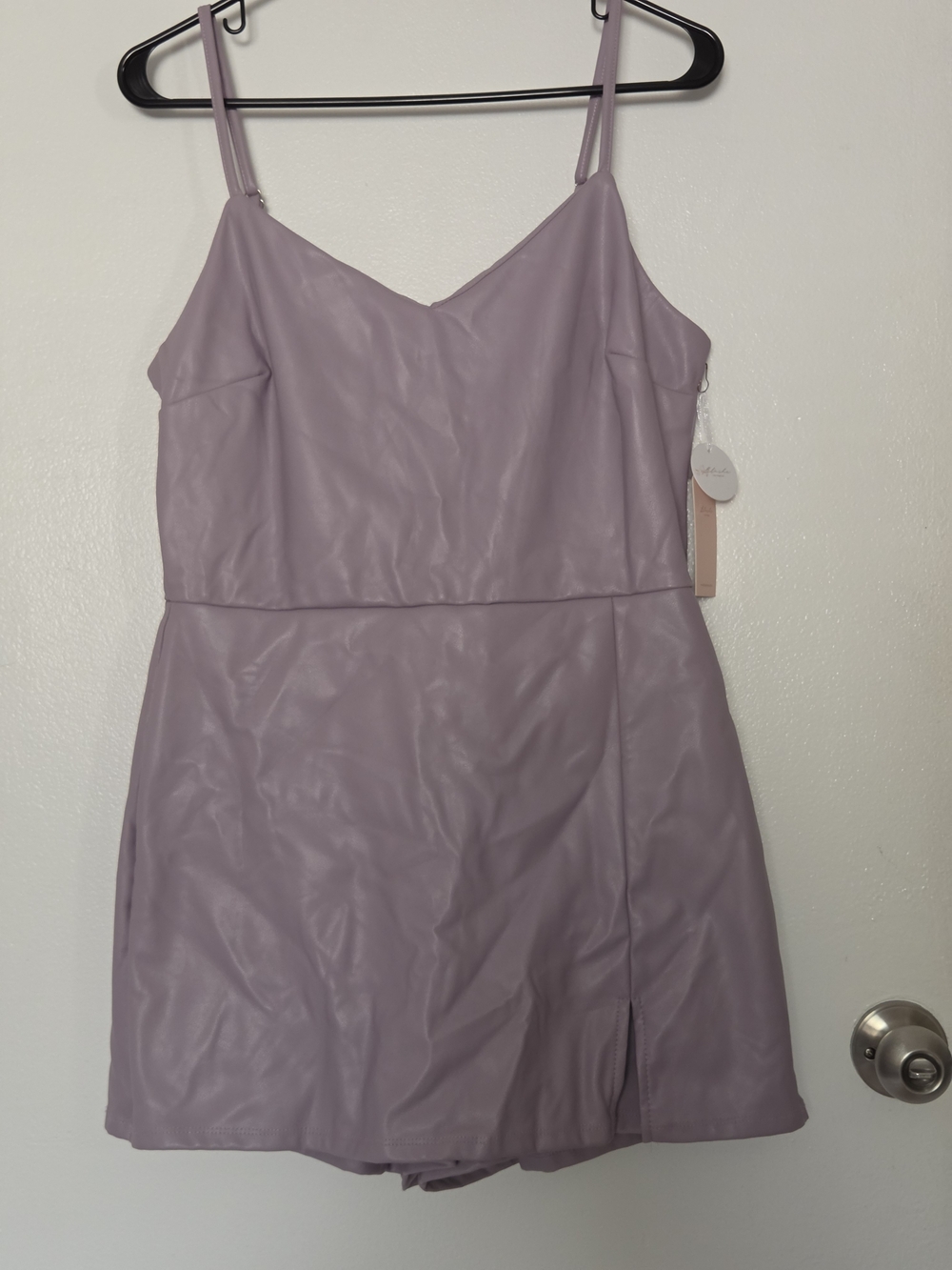 Lilac Faux Leather Spaghetti-Strap Romper